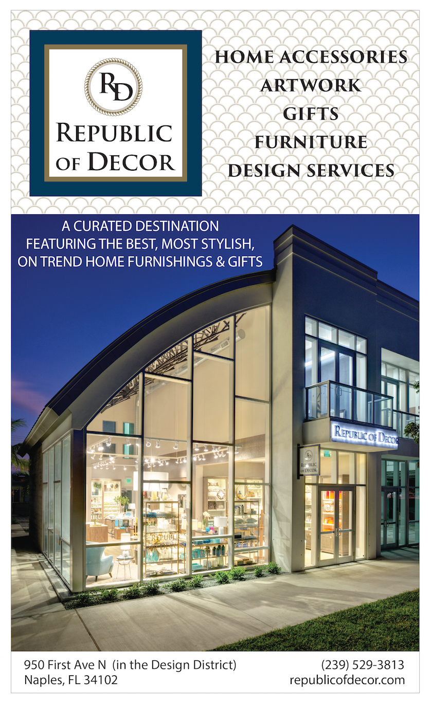 Republic of Decor and David Fruscione, interior designer, are featured in Home & Design Naples Florida