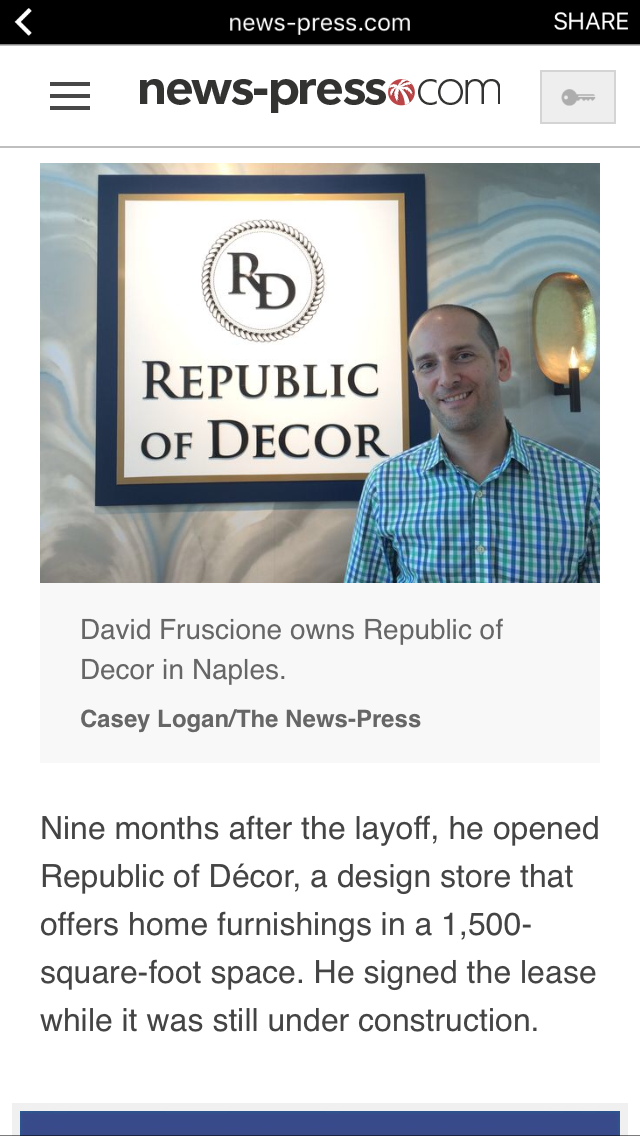 Republic of Decor and David Fruscione (interior designer) are featured in the News Press