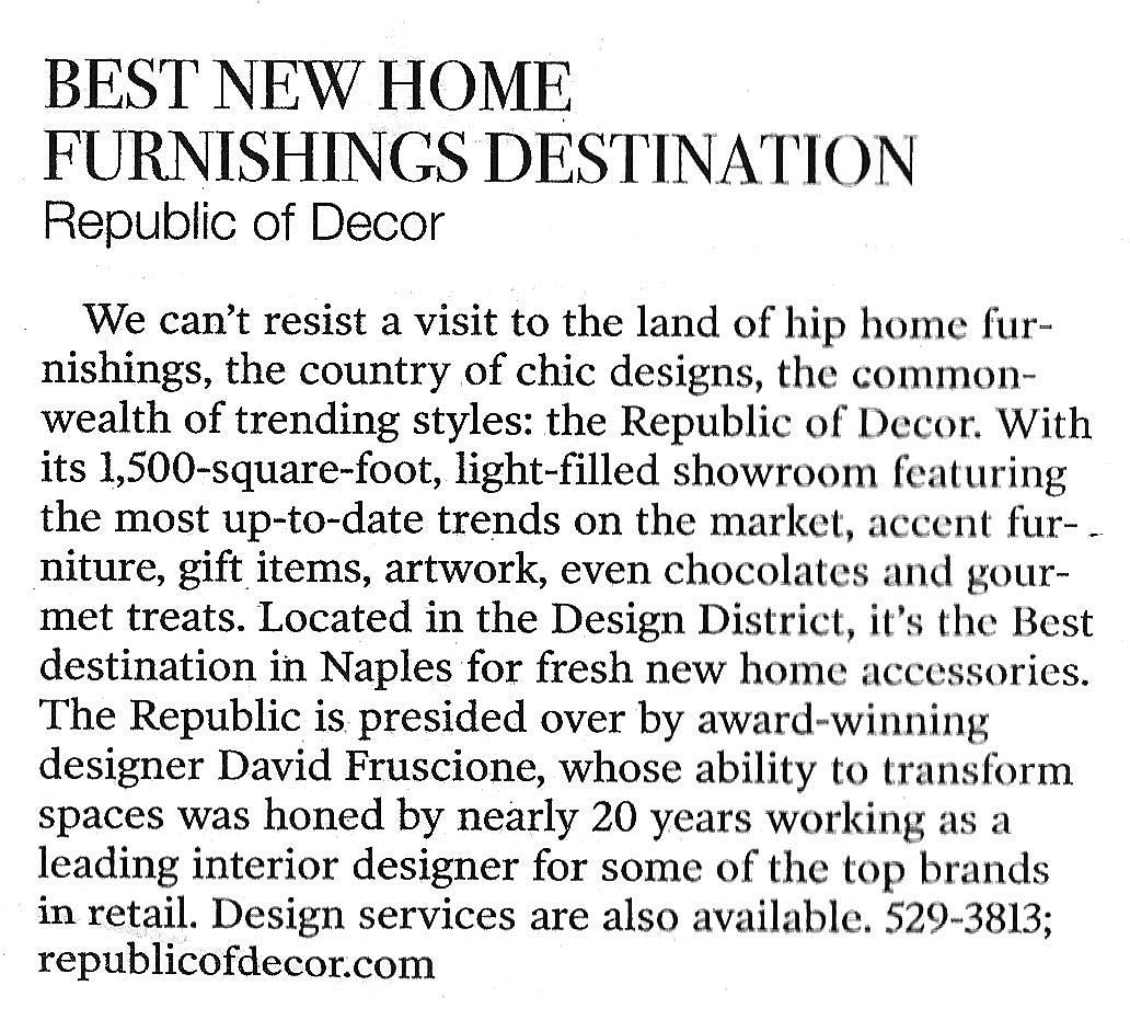 Republic of Decor and David Fruscione are featured in Florida Weekly