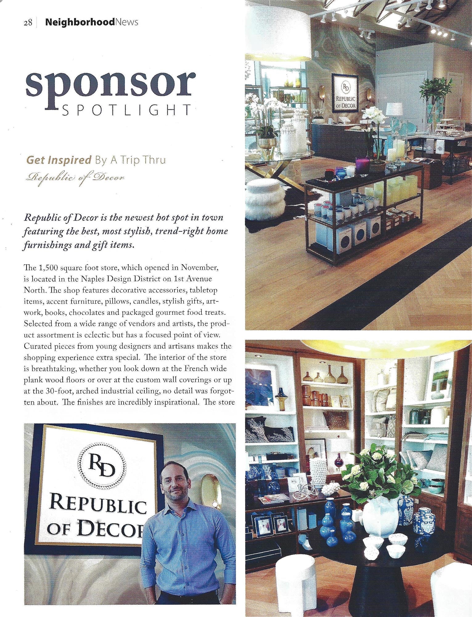 Republic of Decor is featured in Old Naples Living with David Fruscione, owner and interior designer