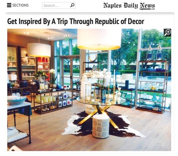 Republic of Decor in Naples, FLorida (owned by David Fruscione, interior designer) is featured in Naples Daily News