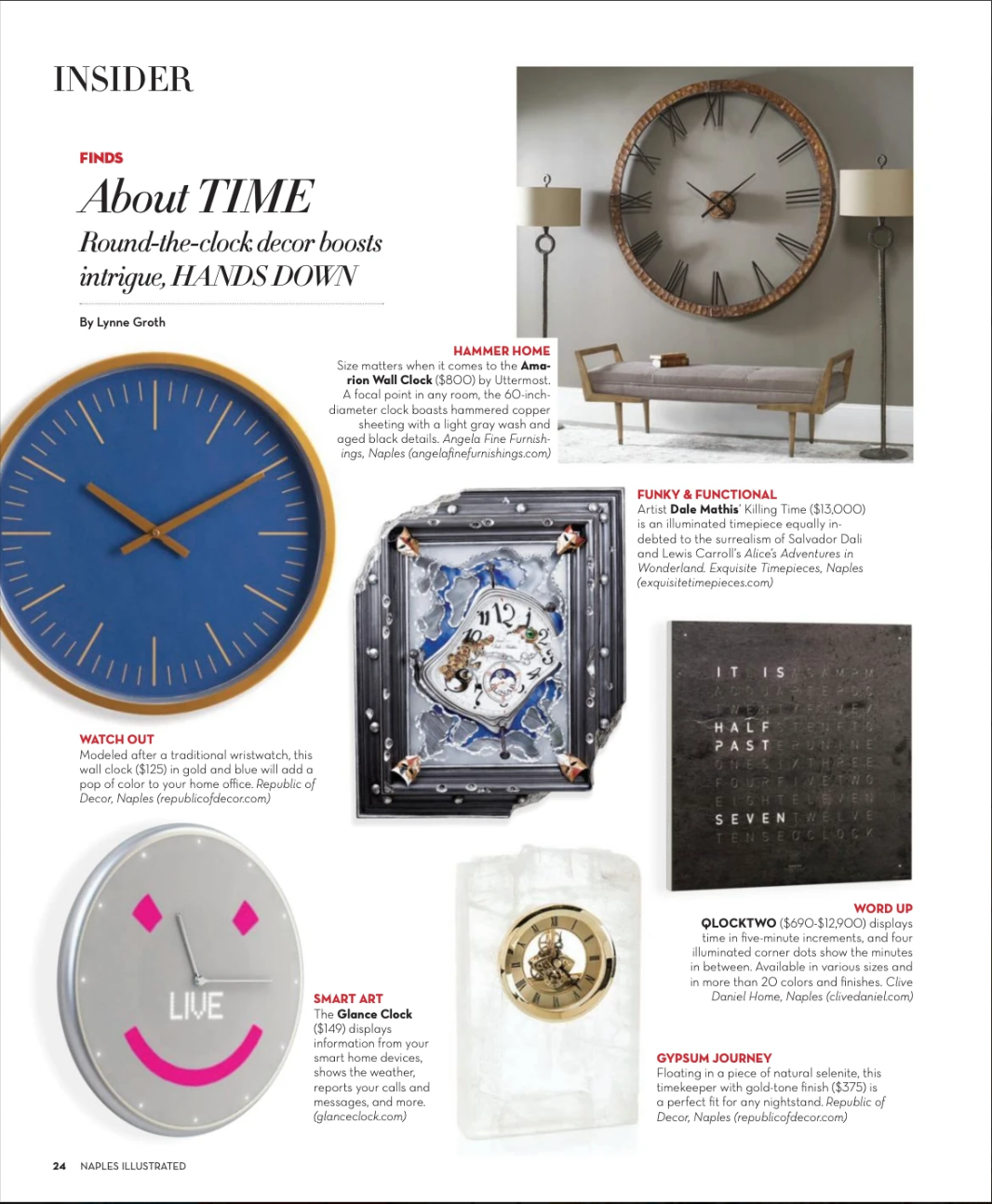 Insider feature for Republic of Decor, featuring a gold and blue wall clock.