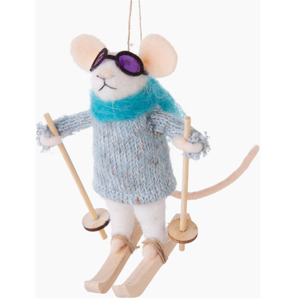 Stylish Skier Mouse Ornament