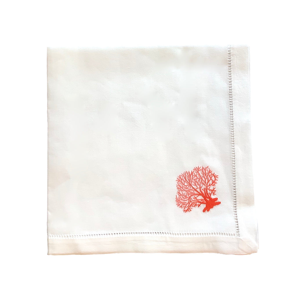Embroidered Coral Napkins