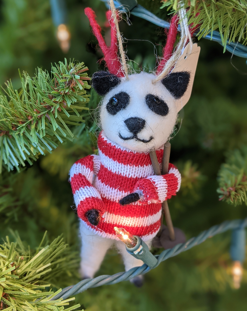 Panda with Skis Ornament